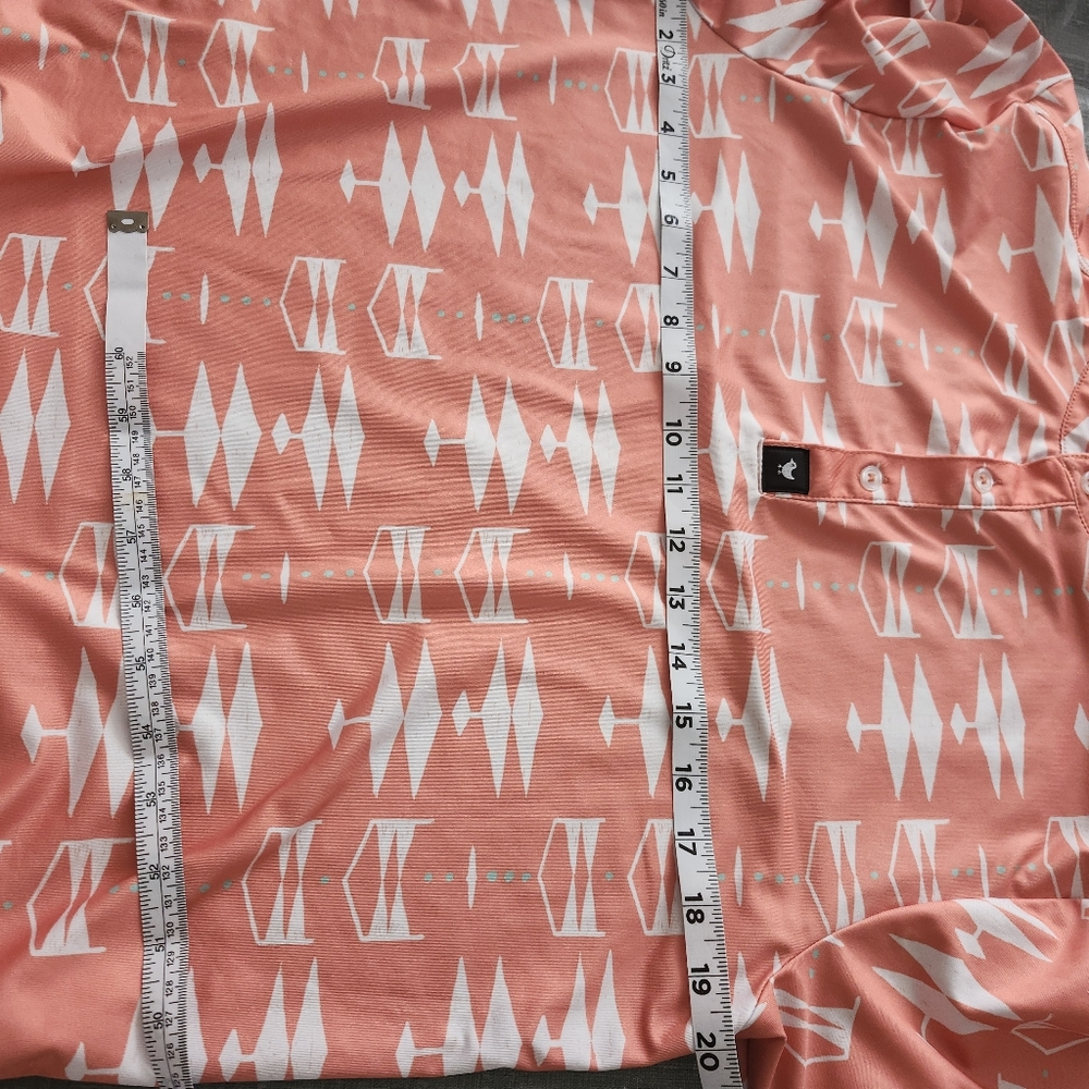 Bad Birdie coral and white geometric patterned golf polo Shirt men's size Small - Picture 3 of 11